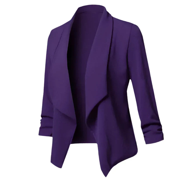 Modern women's open front blazer, a durable wrinkle-resistant option for daily business wear.