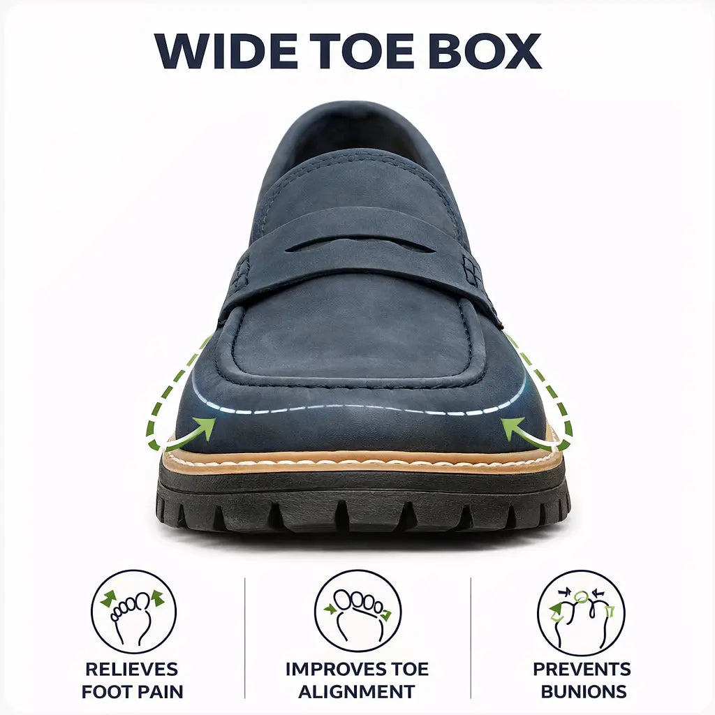 Soft comfortable women's orthopaedic loafers, wide toe box for bunions & toe comfort.