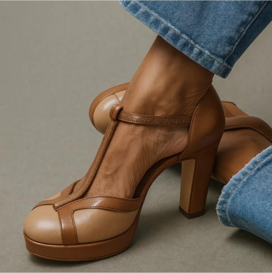 Women's orthopedic ankle-strap heeled sandals with arch support for comfortable, pain-relieving wear.