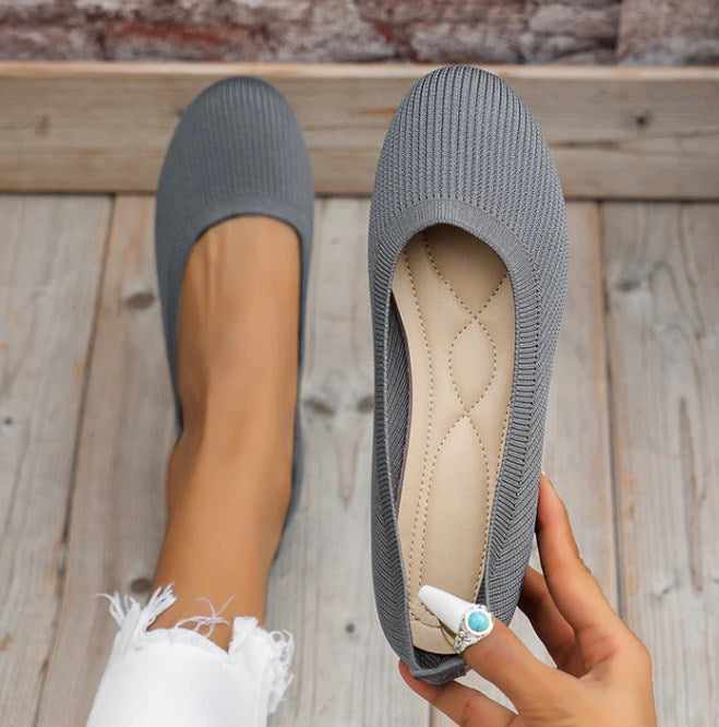Rounded toe women's orthopedic slip-on ballet flats, great for walking & supportive casual wear.
