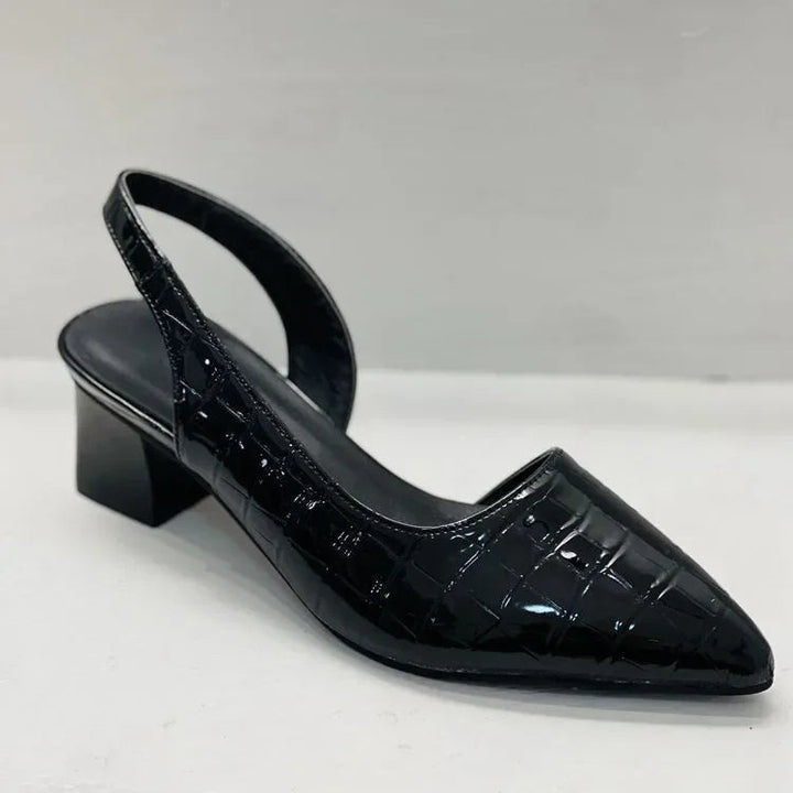 Stylish women's block heels with a pointed toe and orthopedic comfort. Elegant slingback design for fashion and support.
