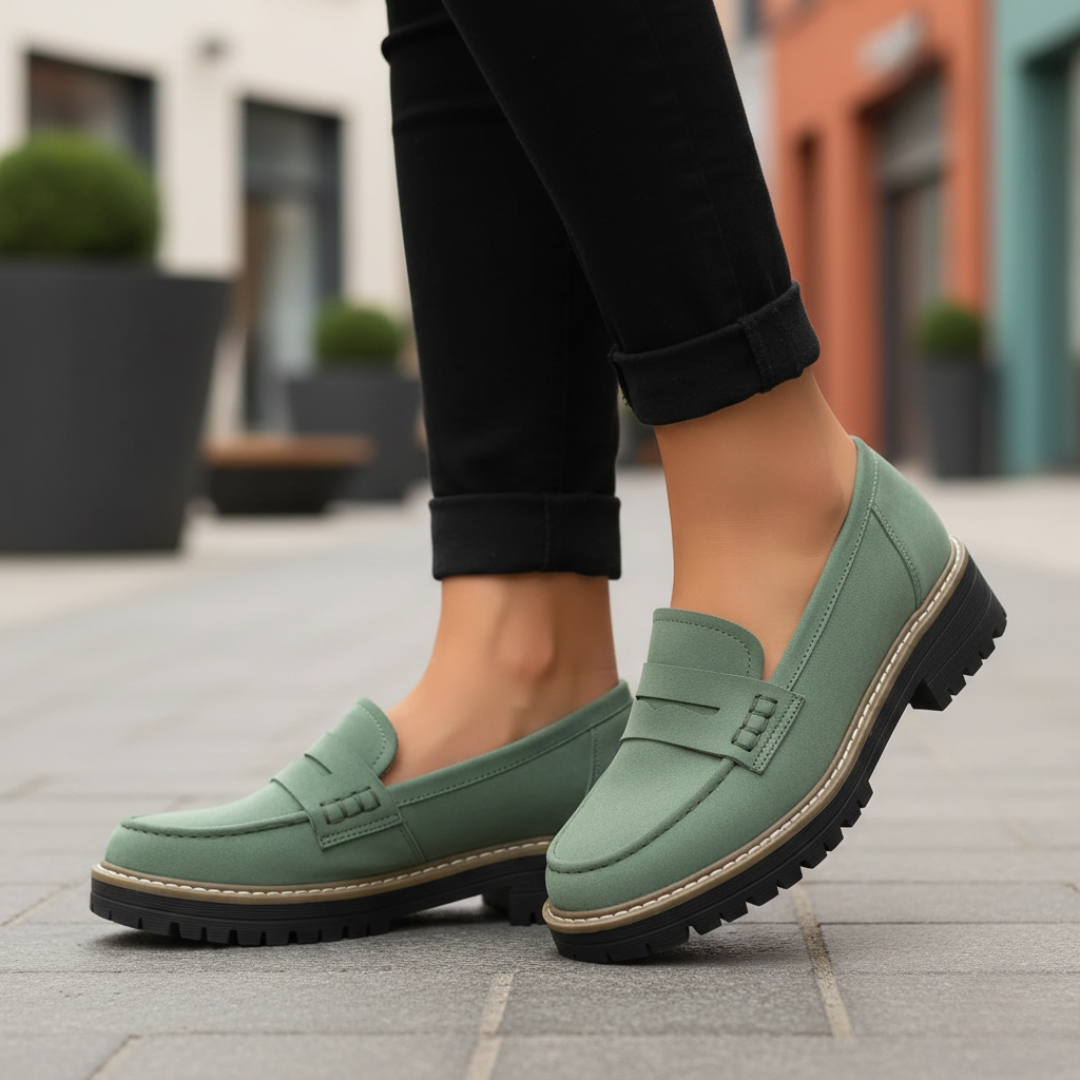 Chunky sole women's platform loafers, providing orthopedic comfort & modern fashion appeal.
