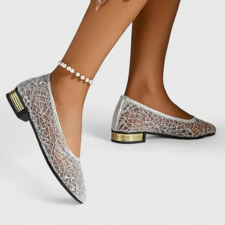 Silver orthopedic comfort shoes for women, offering pain relief & all-day foot support. Casual & breathable.