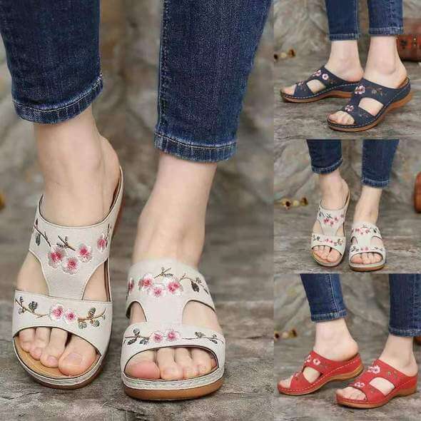 Floral summer sandals for women, orthopedic with arch support for foot pain relief.