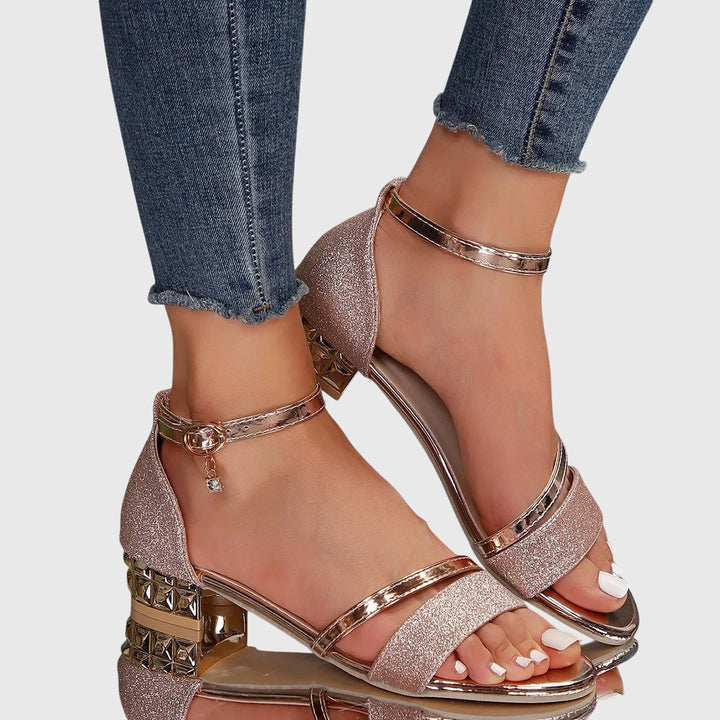 Stylish women's orthopedic heeled sandals, blue, versatile for summer comfort & pain-free walking.