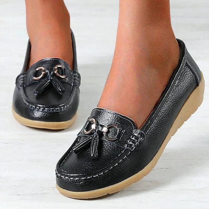 Brown women's comfort loafers, stylish and practical with orthopedic foot support for everyday.