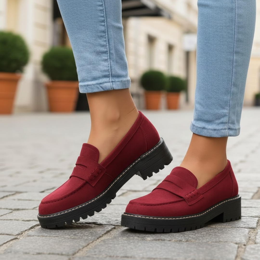 Women's orthopedic loafers, showing slip-on design and textured upper with cushioned insole.