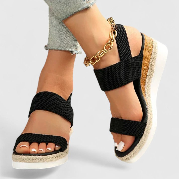 Casual women's open-toe wedge sandals, supportive orthopedic design for walking & everyday wear. Slip-on style.
