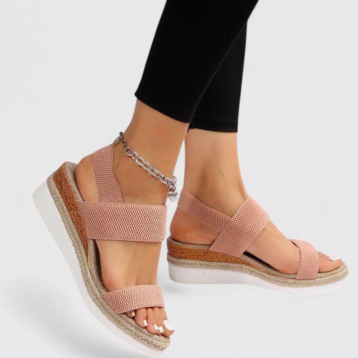 Women's supportive orthopedic open-toe wedge walking sandals, ideal for casual wear & all-day foot support.