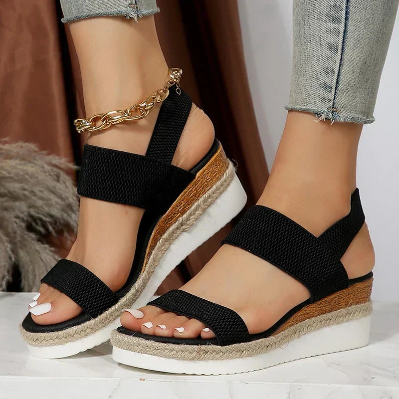 Open-toe cross-strap platform sandals for women, providing orthopedic comfort & support.