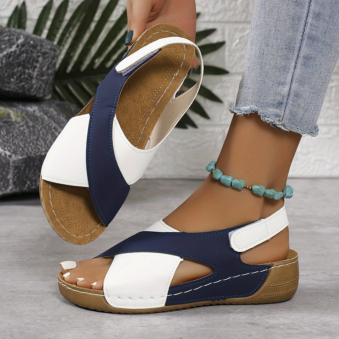 Women's casual orthopedic sandals, tan, with adjustable straps & arch support for daily walking comfort.