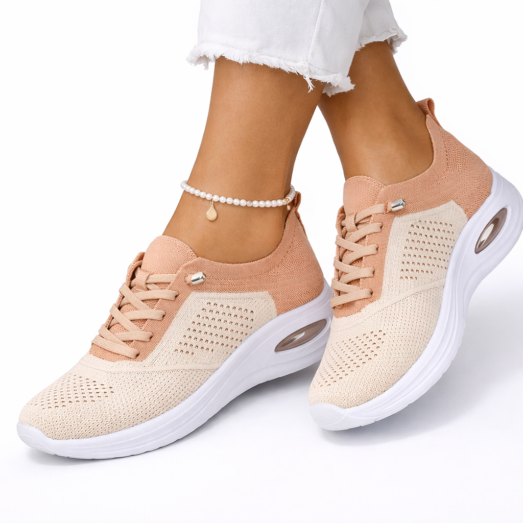 Stylish women's orthopedic slip-on sneakers promoting foot health, comfort & supportive casual wear.