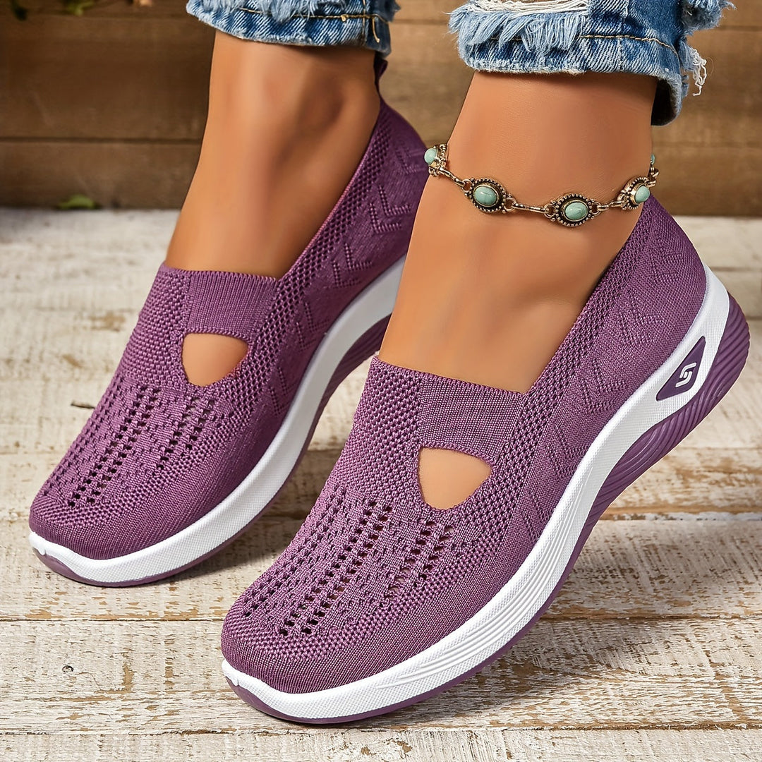 Women's breathable, cushioned slip-on walking shoes for all-day orthopedic comfort and support.