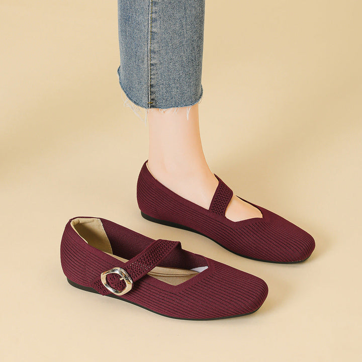 Top view: Stylish women's square toe Mary Jane flats, perfect for casual outfits & comfort.