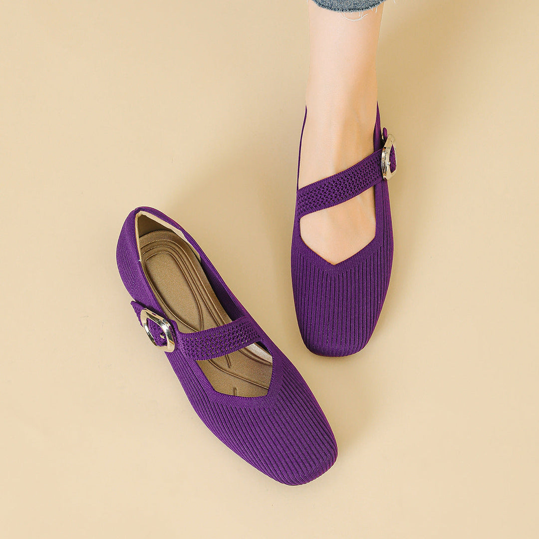 Close-up of the square toe detail on women's orthopedic Mary Jane comfort flats.