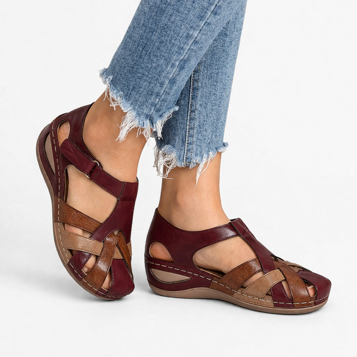 Adjustable women's orthopedic wedge sandals. Stylish design for summer comfort & supportive casual wear.