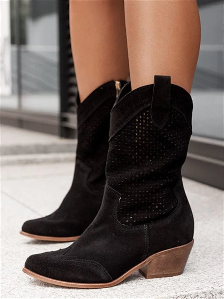Premium women's orthopedic western ankle boots; comfortable, stylish, with a block heel & side zipper.