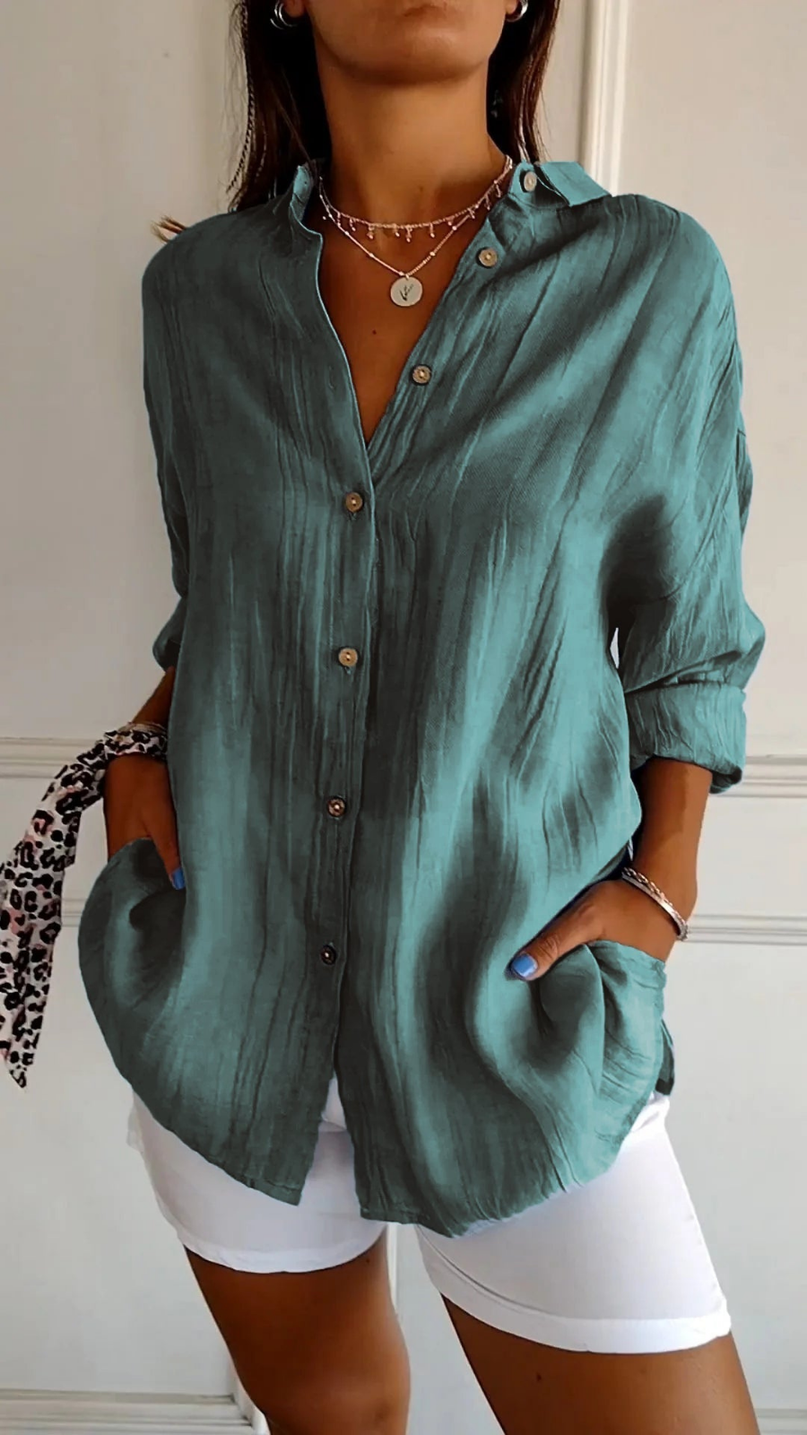 Women's spring fashion oversized button-down shirt, long sleeve, ideal for everyday essential wear.