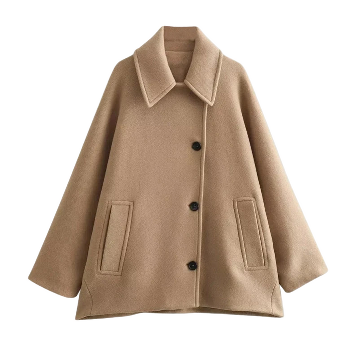 Selina women's oversized button jacket, a chic transitional coat for spring & fall fashion.