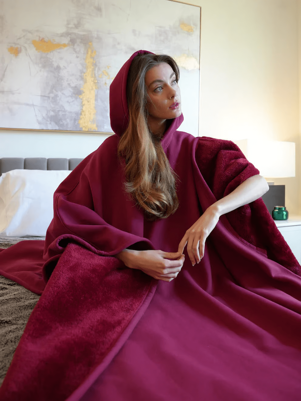 Chic women's oversized hoodie, delivering ultimate comfort for a calming loungewear experience.