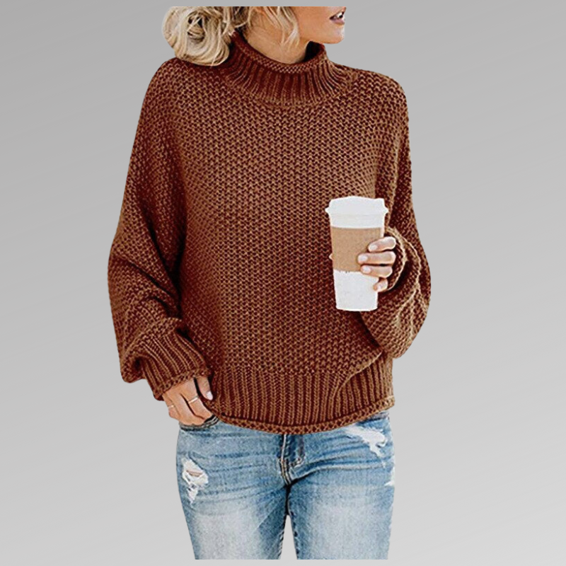 Warm & soft chunky knit women's oversized turtleneck sweater, providing ultimate comfort for casual wear.