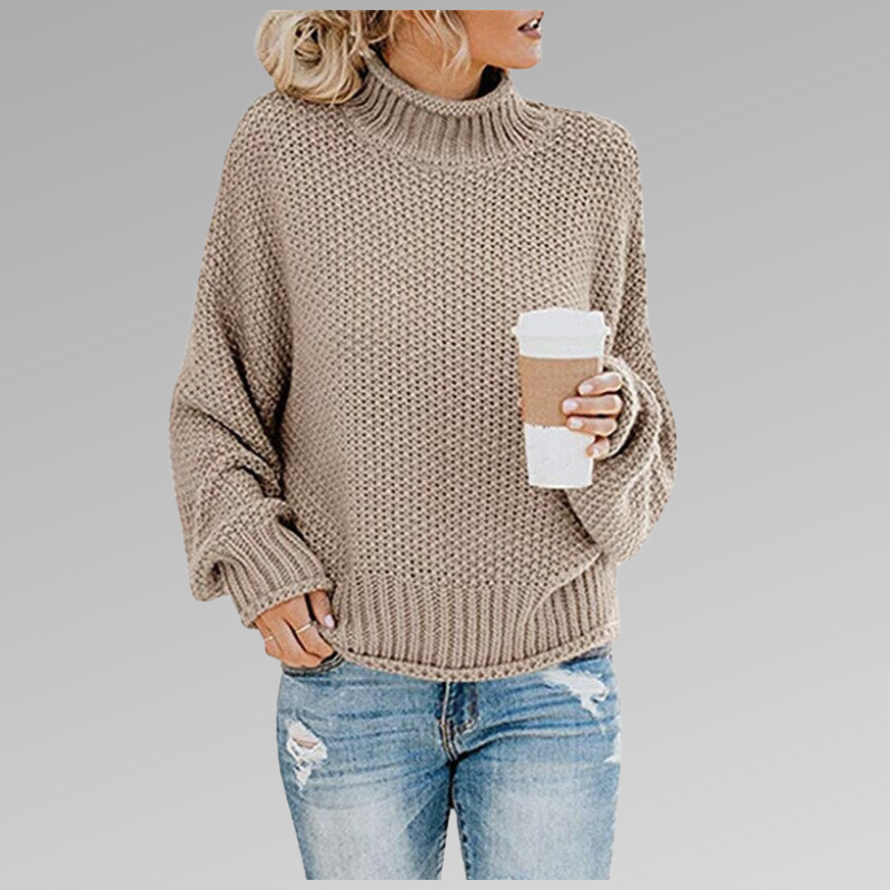 Comfortable & casual women's oversized chunky knit turtleneck sweater for relaxed everyday fall & winter wear.
