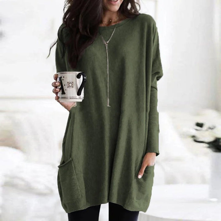 Daily wear women's oversized long sleeve tunic top, designed with comfort in mind and useful pockets.