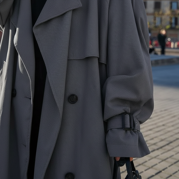 Timeless women's oversized trench coat, a comfortable full-length jacket for sophisticated fall fashion.