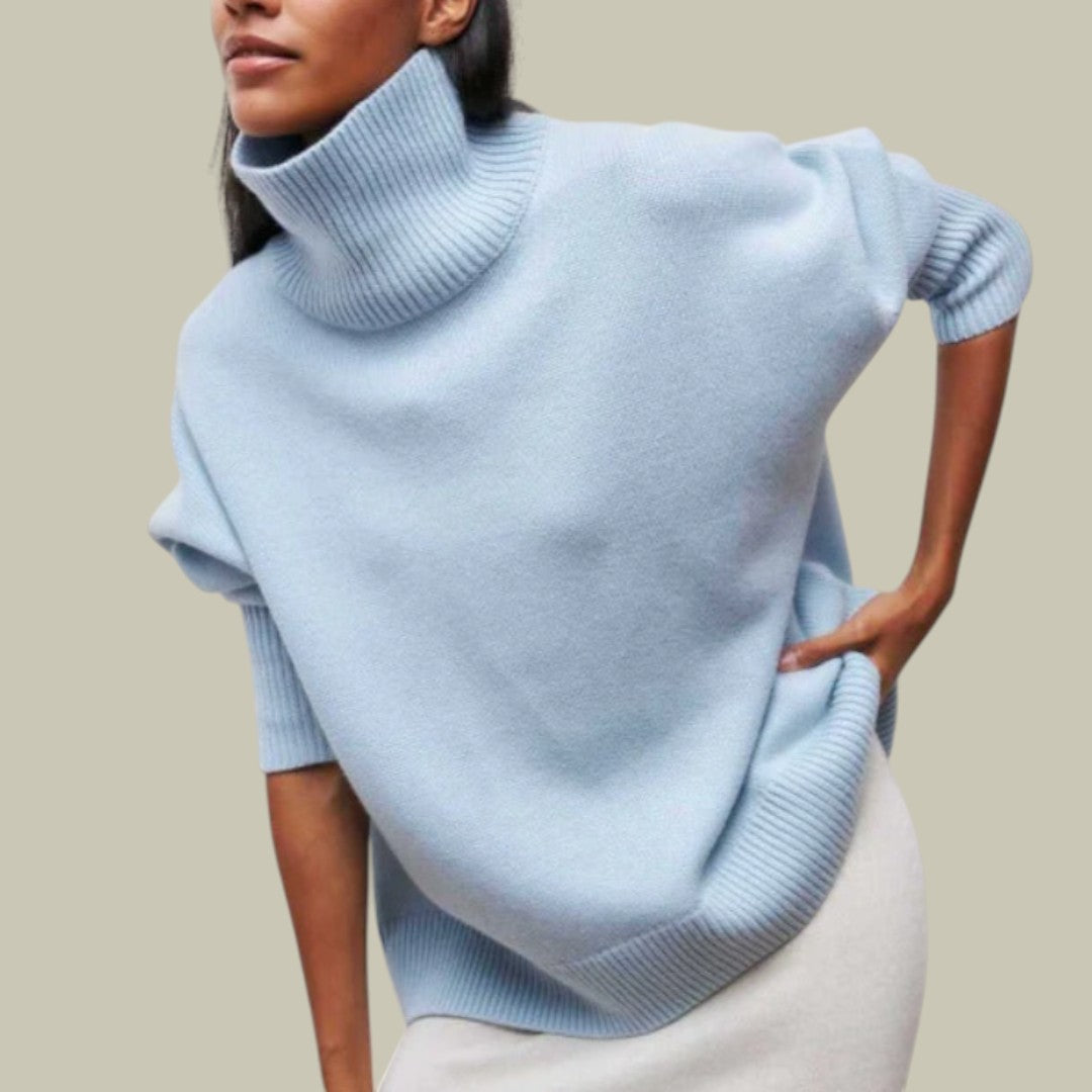 Casual women's apparel: chunky knit oversized turtleneck sweater for a relaxed winter look