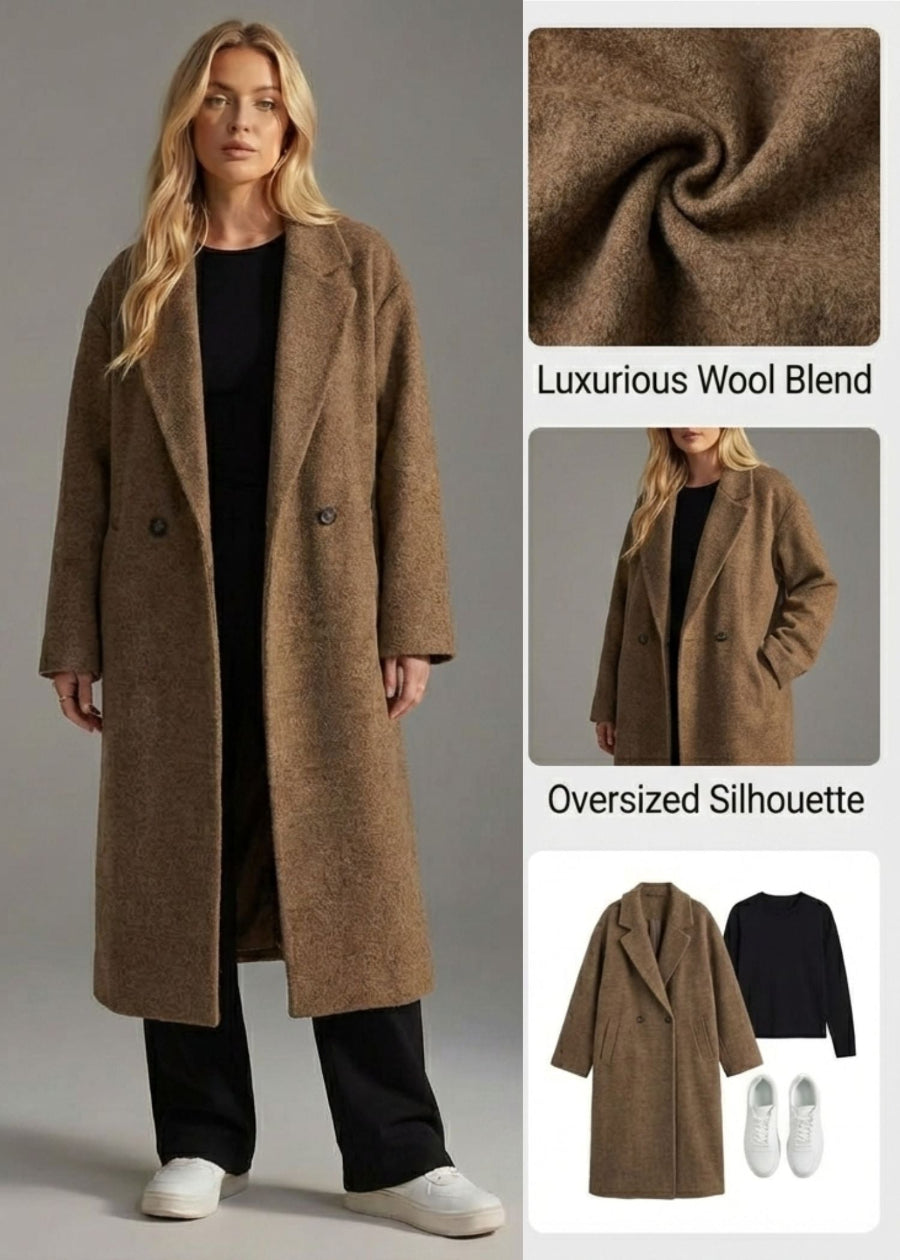 Women's oversized maxi winter coat for luxurious warmth. Elegant longline outerwear, perfect for chic winter fashion.
