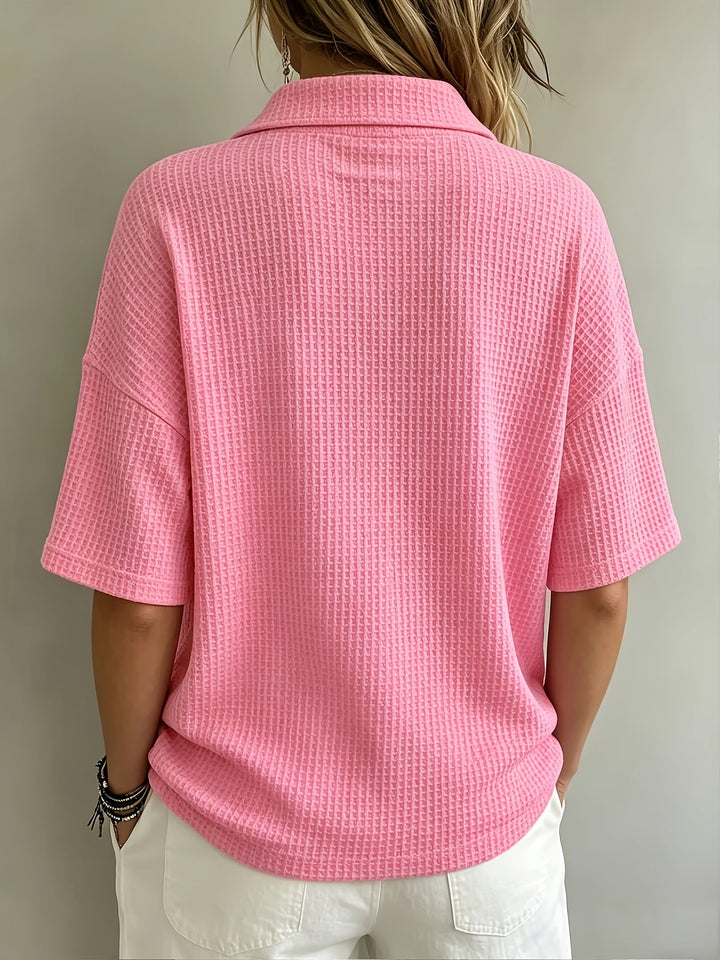 Versatile women's oversized polo top for effortless style; great for casual outings or comfortable loungewear.