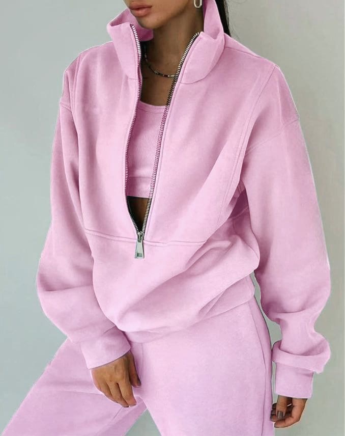 Soft knit women's two-piece lounge set with an oversized fit, perfect for casual outings or relaxing at home.