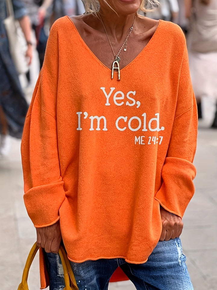 Women's oversized V-neck patterned Alenia sweater, perfect for casual autumn and winter comfort.