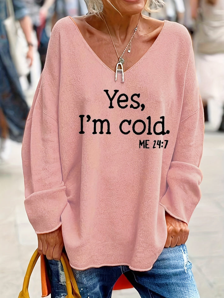 Alenia women's oversized V-neck sweater featuring an intricate pattern, a stylish winter pullover.