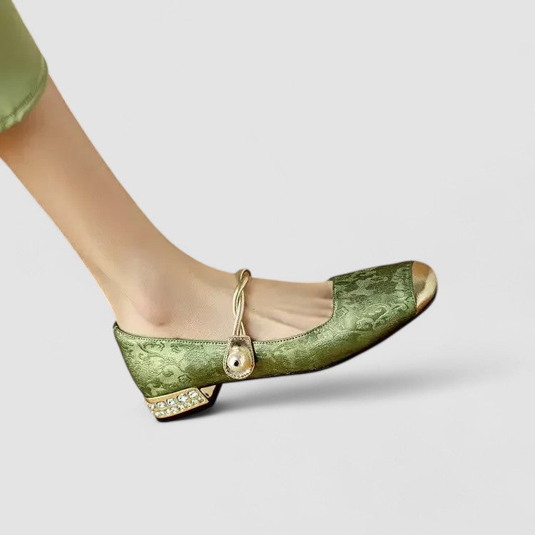 Women's Block Heels with delicate pearl strap, a statement of summer elegance