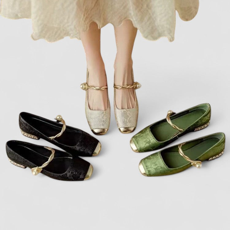 Pair of Women's Pearl Strap Block Heels, showcasing block heel stability
