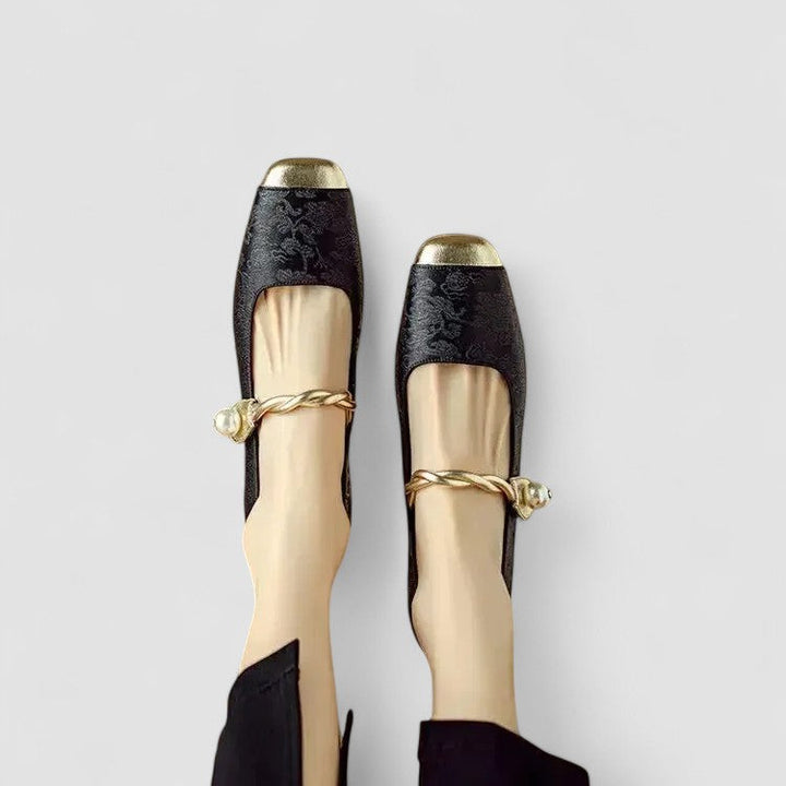 Comfortable Women's Block Heels featuring a stylish pearl ankle strap