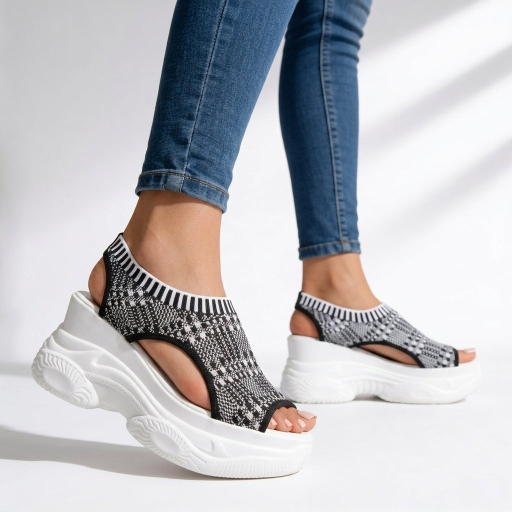 Stylish women's peep toe wedge platform sandals for comfortable walking. Breathable casual summer footwear.