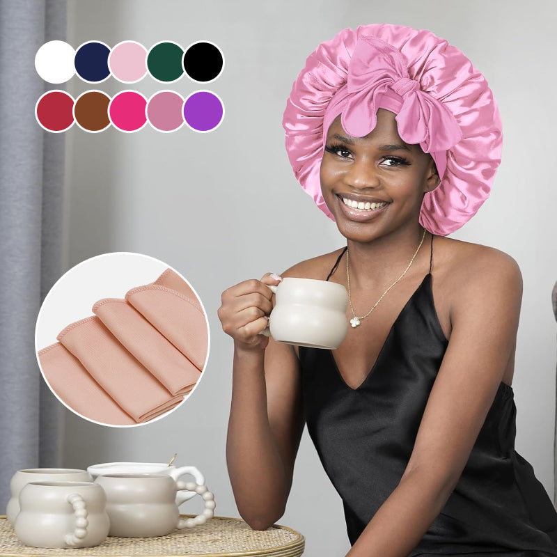 Reversible black and gold satin bonnet, ideal for anti-breakage hair care in women