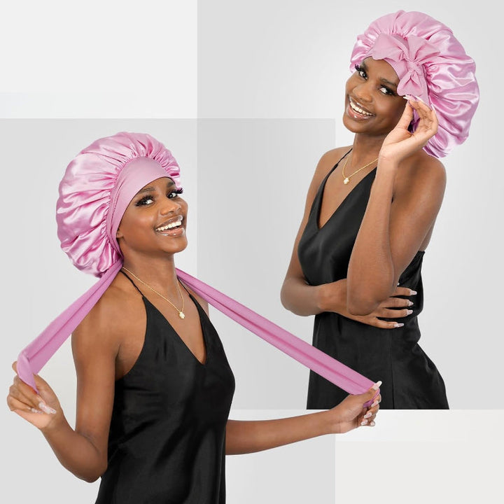 Luxury white satin bonnet for sleeping, reversible and gentle on all hair types