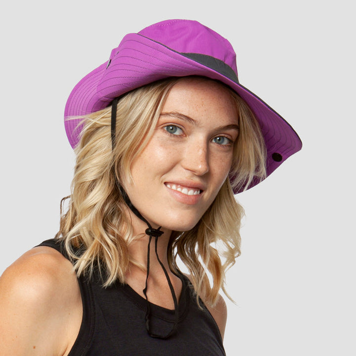 Breathable women's blue sun hat, UV protection, foldable for easy packing, outdoor accessory