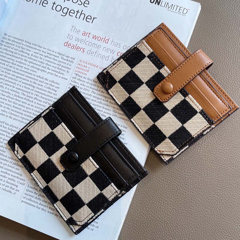 Women's compact wallet with plaid pattern and colorblock panels, perfect for everyday use