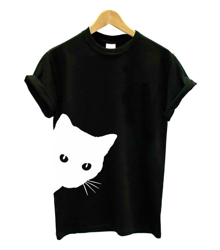 Comfortable women's tee for cat owners, featuring a fun animal print and playful design for summer fashion.