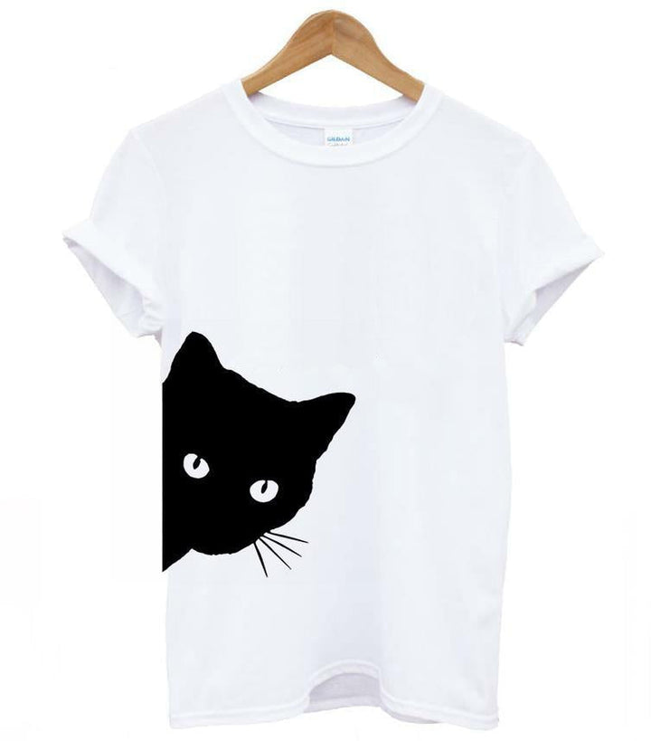 Soft women's cat lover t-shirt, a great gift for cat lovers with a unique and expressive feline graphic.