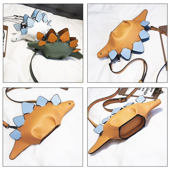 Women's small PU leather crossbody bag, adorable green dinosaur design, perfect fashion accessory