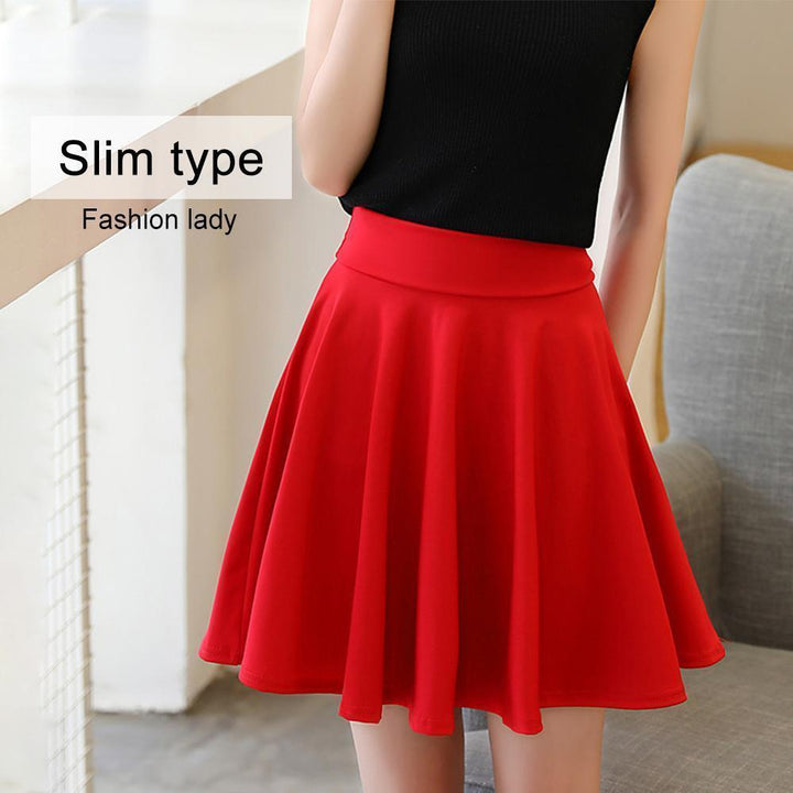 Fashionable pleated A-line skort, elastic waistband, versatile women's apparel