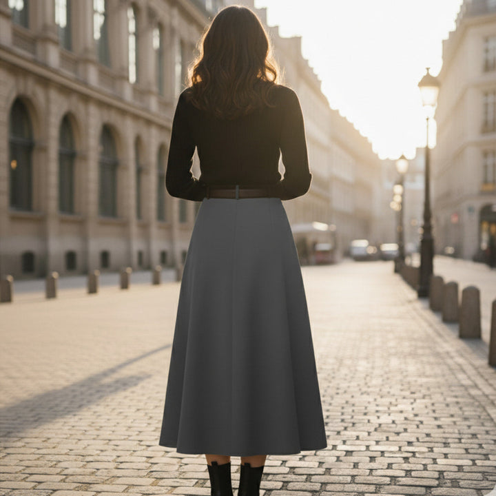 Elegant pleated belted midi skirt for women, ideal for various occasions and comfortable wear