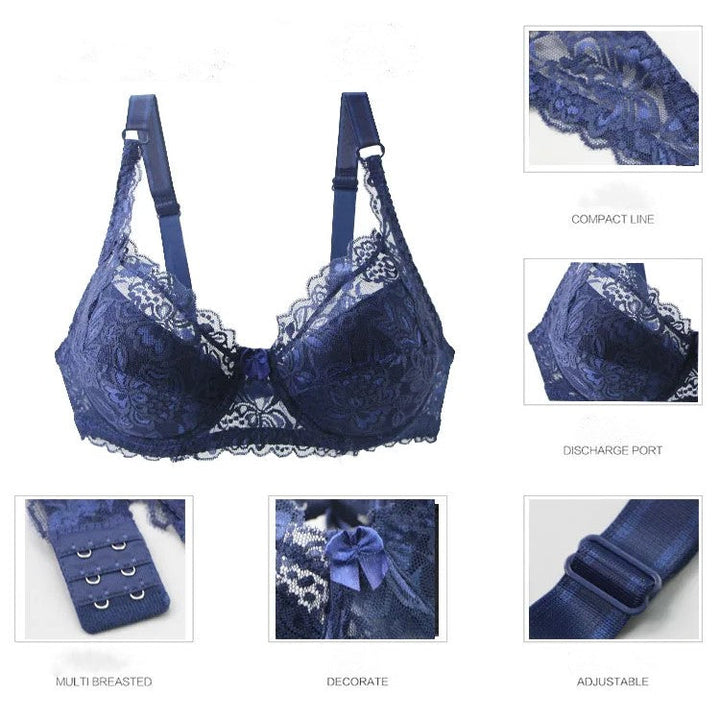 Women's plus size lace push-up bra with underwire, adjustable straps & back closure for ultimate comfort.