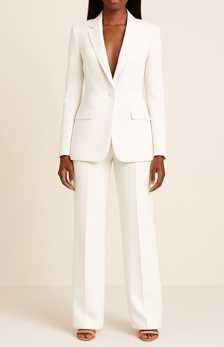 Professional women's suit set in a polished tailored style, perfect for business meetings & formal events.