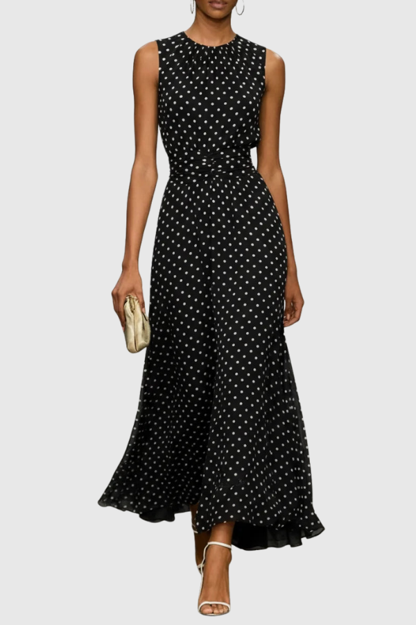 Chic women's polka dot halter neck maxi dress, an elegant choice for summer parties, events, or a stylish vacation.